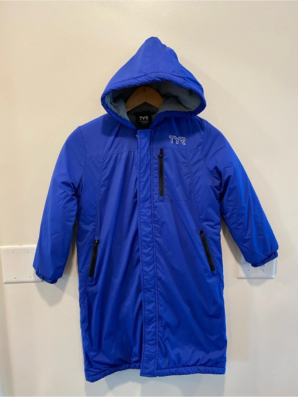 TYR Tech Youth Hydrosphere Parka youth small blue swim team jacket